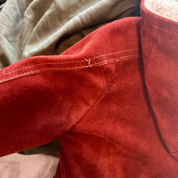 Vintage 70’s Women’s Genuine Suede & Wool Jacket Coat Red Rust Burgundy - Picture 9 of 14